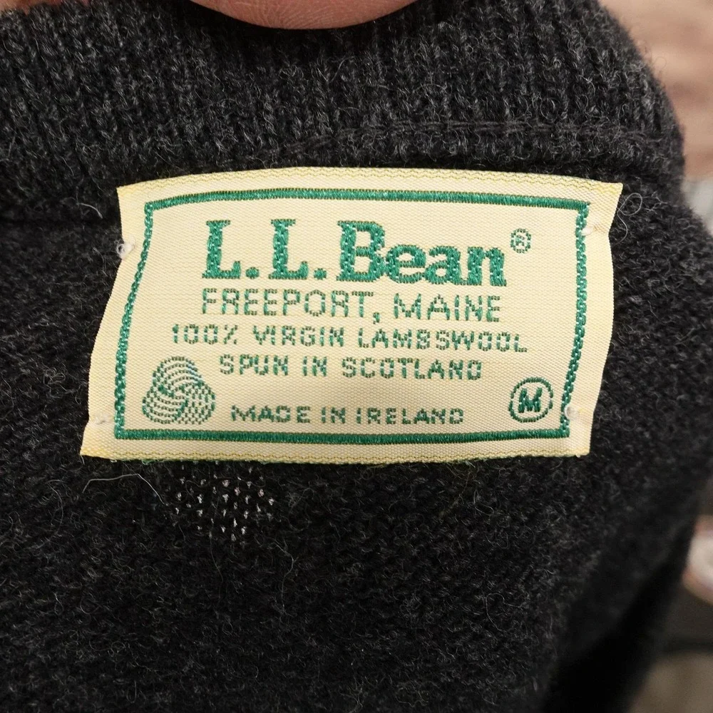 LL Bean Sweater Vest Mens M Gray Argyle V Neck Lambswool Irish Ireland Made